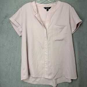 Simply Vera Wang Womens PL Pink Short Sleeve Button Down Shirt Top